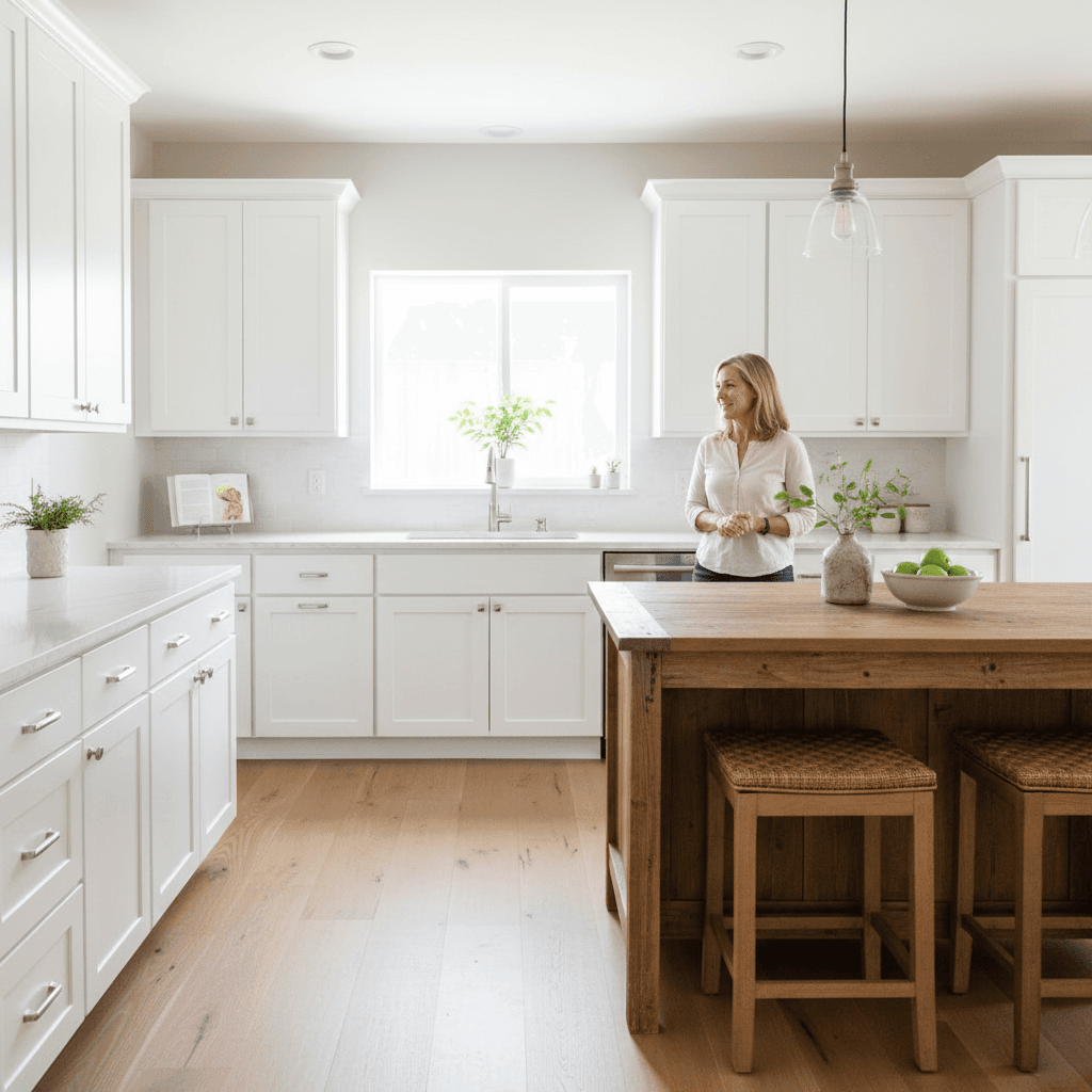 Completed cabinet repainting project in Dallas kitchen